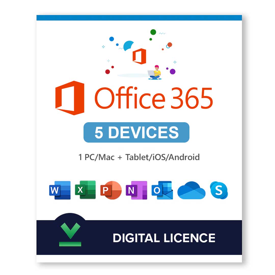 Microsoft Office 365 Plus For 5 Devices for Windows/MAC - Subscription valid 2024/08