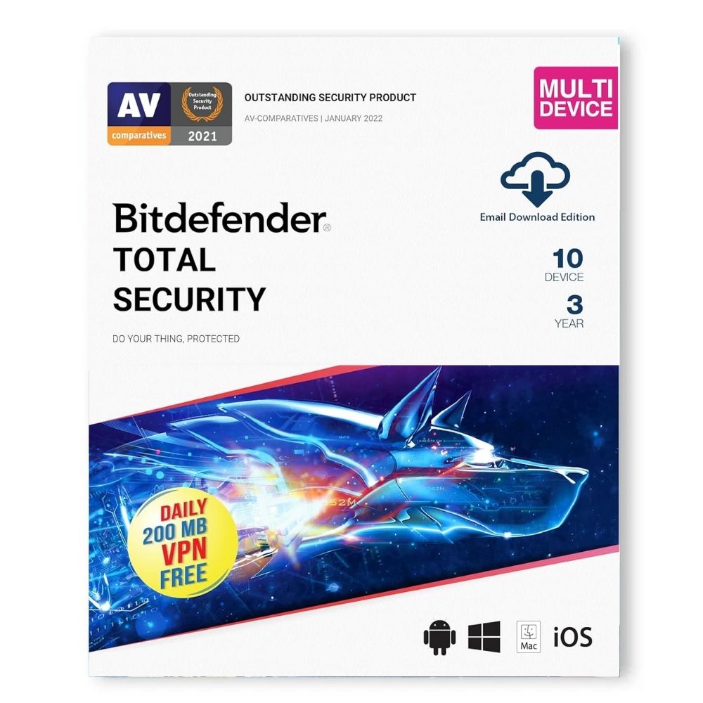 BitDefender Total Security 10 Devices 3 Years (Windows / Mac / Android / iOS)
